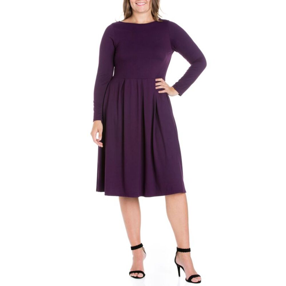 24seven Comfort Apparel Women's Plus Size Fit and Flare Midi Dress